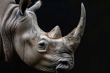Foto auf Leinwand African rhino head. Animal head skin. Generate Ai © anatolir