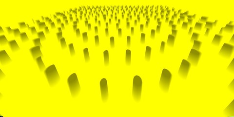 3d columns arranged in rows circular arrangement grey on a bright yellow background