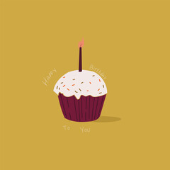 Happy Birthday. Vector illustration of a muffin with a bunny figure.