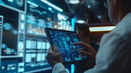 Visionary entrepreneur uses tablet for business plan demonstration