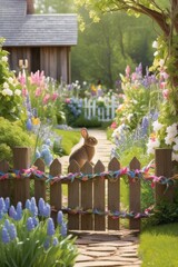 a colorful spring landscape background, generative ai