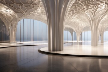 architecture building in minimal concrete design with open space floor courtyard