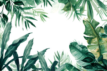 Tropical Green Leaves Watercolor Illustration Isolated on Transparent Background - obrazy, fototapety, plakaty