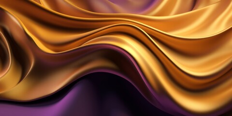 Abstract Background 3D Wave Bright Gold and Purple Gradient Silk Fabric