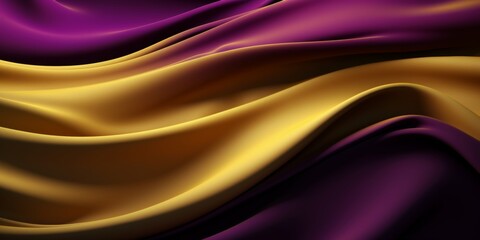 Dynamic 3D waves: Abstract background with bright gold and purple gradient resembling silk fabric.