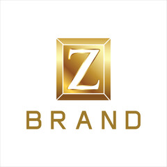 Letter Z on gold rectangular logo design icon template