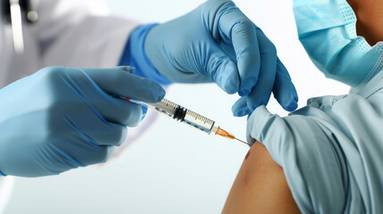 An injection for the virus. Doctors give a vaccine for the virus. Vaccine development, syringes. 