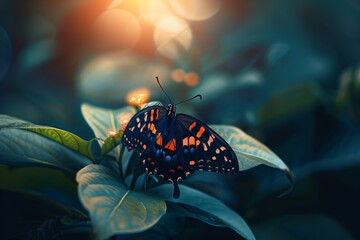 butterfly on a plant - obrazy, fototapety, plakaty