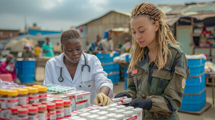 Volunteer doctors. Doctors provide free help to people in need. distribute vaccines and medicines. 