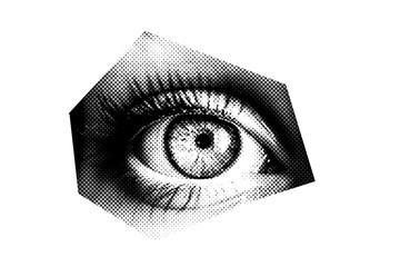 Abstract halftone eye collage element. Trendy grunge design element - obrazy, fototapety, plakaty