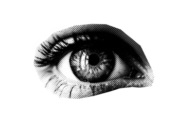 Fotobehang Abstract halftone eye collage element. Trendy grunge design element © ink drop