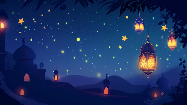 islamic background with view of lantern and star in night mode