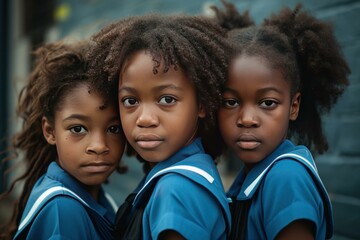 Afro school girls. Young teen kid. Generate Ai