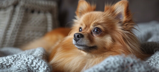 Dog. Very cute Spitz in a home environment. 
