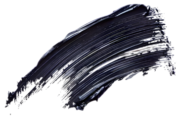 Mascara brush stroke texture black paint swatch makeup smudge ink isolated on transparent background