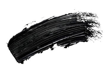 Mascara brush stroke texture black paint swatch makeup smudge ink isolated on transparent background