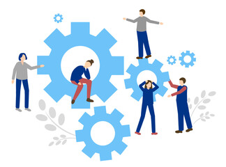 Teamwork. People and gears on a white background