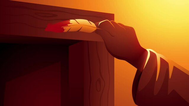 Biblical motion graphic series, the sacred moment when the Israelites marked their lintels during the Passover