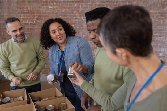Volunteers packing at a local food bank