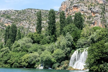 Fototapeta na wymiar view near the Roski waterfalls, national park Krka, Croatia