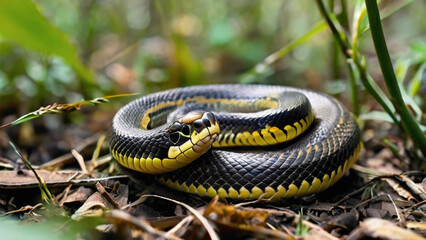 Obraz premium Sleek and sinuous, snakes slither through the world with a grace that defies gravity, their iridescent scales shimmering like liquid silk as they navigate the hidden realms of earth and sky, embodying