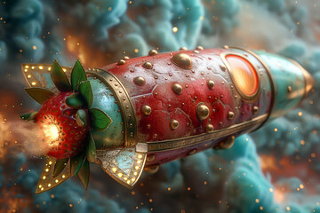 A gleaming spaceship a ripe strawberry - 757328916