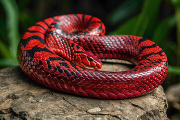 Fototapeta premium Sleek and sinuous, snakes slither through the world with a grace that defies gravity, their iridescent scales shimmering like liquid silk as they navigate the hidden realms of earth and sky, embodying