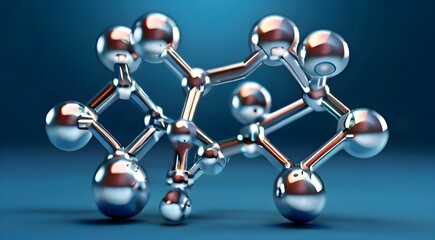 group study path transparent blue molecular model suspended over a blue background, abstract molecular particle scientific small 3D microscope design rendered sparkly detail molecular graphic Clipping