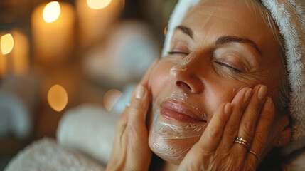 Natural feminine beauty. Women of age take care of their skin.  - obrazy, fototapety, plakaty
