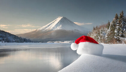 Santa Claus red hat isolated on background - obrazy, fototapety, plakaty