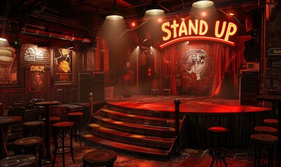 3D stand-up comedy scenes complete with the words Stand Up - obrazy, fototapety, plakaty