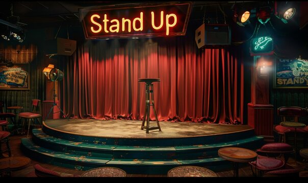 3D stand-up comedy scenes complete with the words Stand Up