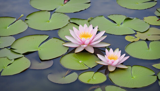 majestic water lilies in a serene pond isolated on a transparent background for design layouts