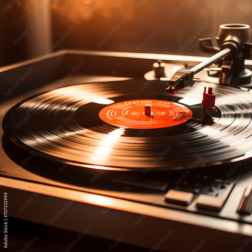 Canvas Prints a close-up of a vinyl record spinning on a turntable