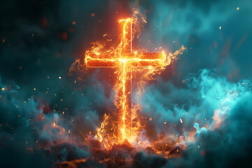 Stunning 3D and holographic illustration of the cross of Jesus - obrazy, fototapety, plakaty