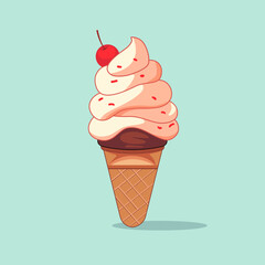 Cute ice cream isolated on green background, different flavors. Vector illustration in flat style