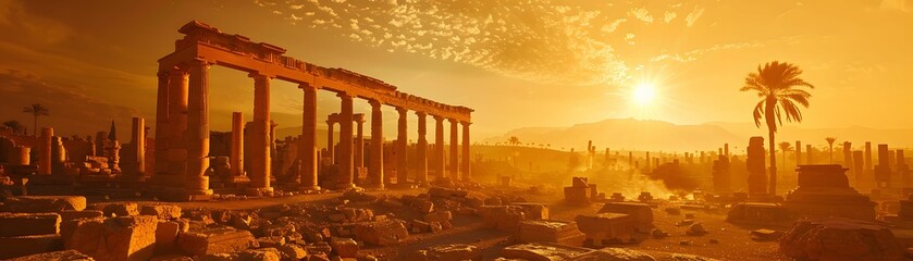 Sunset over Ancient Ruins - obrazy, fototapety, plakaty