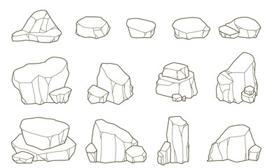 岩の線画・手描きイラストセット
