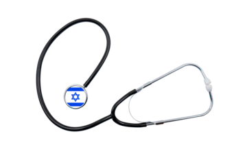 Stethoscope with a head in the form of the Israeli flag on a transparent background. Concept of medical diagnostics and Israeli healthcare system