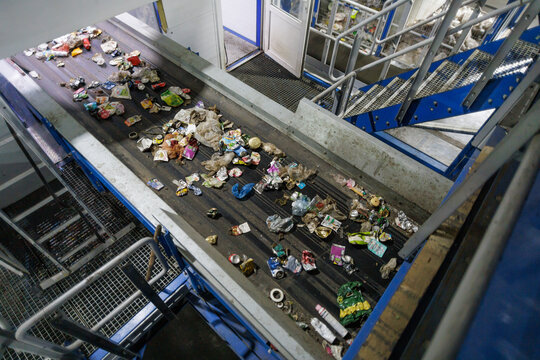 Special equipment with conveyor belt for sorting waste and trash.
