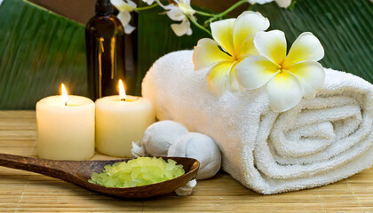 Obraz na płótnie Canvas Beauty spa treatment with candles towels