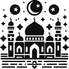 Islamic mosque buildings in silhouette for Ramadhan background. Black color mosque buildings