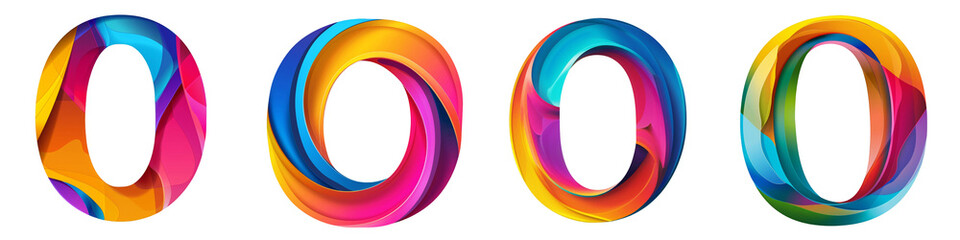 Number 0 with colorful gradients, Logo design, Multicolor Numeral Zero, isolated on a transparent background - obrazy, fototapety, plakaty
