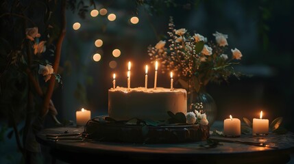 Cake aglow with candles wishful thinking