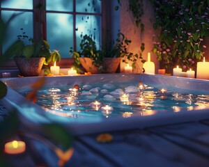 Candlelit bath soothing and sleepy