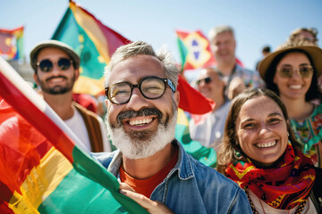Fototapeta premium soccer fans with flag