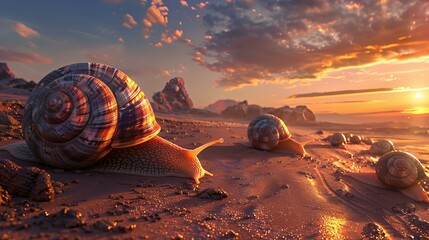 snail in the desert - obrazy, fototapety, plakaty