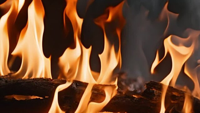 burning fire, red fire, burning fire on black background in slow motion, footage, 4k footage, videos, video clip, short video