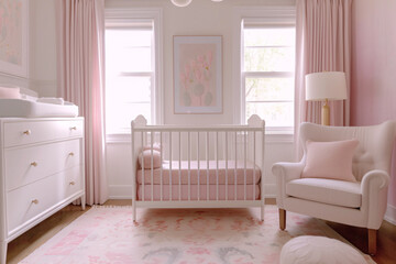 A warm and minimalist welcoming pink nursery designed for baby, newborn bedroom