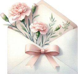 Watercolor Floral Envelope Clipart for Administrative Professionals Day - Elegant Botanical Art. Spring Flowers and Botanical Watercolor Envelope Design for Office Celebrations. Creative Handcrafted.